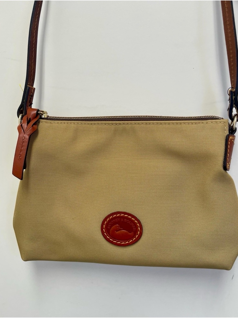 Dooney & Bourke Tan and Brown Crossbody Bag with Leather Trim